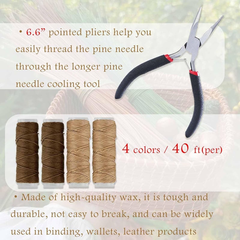 ARSTBETY Pine Needle Basket Making Set with Gauge Coiling Tool, Waxed Thread, Needle and Thimble Ring, Long Noce Pliers for Basket Making Rattan Weaving Basketry (with Khaki Waxed Thread) - Image 2